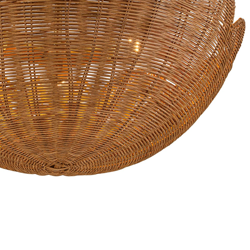 3-Light Scalloped Hand-Woven Rattan Floral Basket Semi-Flush Mount