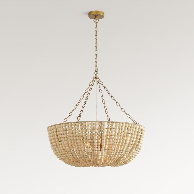 Handwoven Gemelina Wood Beaded Chandelier Bohomian Pendant Light