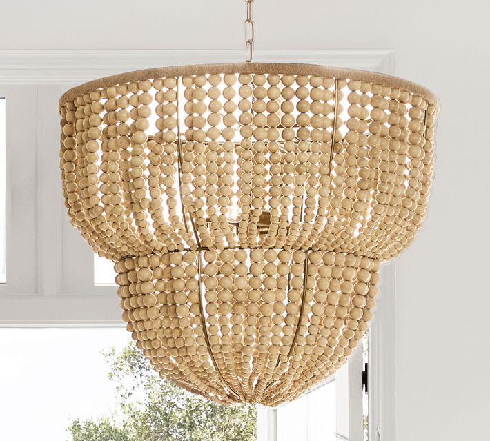Bohemian Wood Beaded Chandelier Handwoven Pendant Light