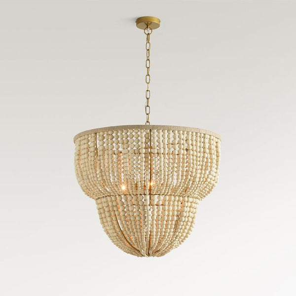 Bohemian Wood Beaded Chandelier Handwoven Pendant Light