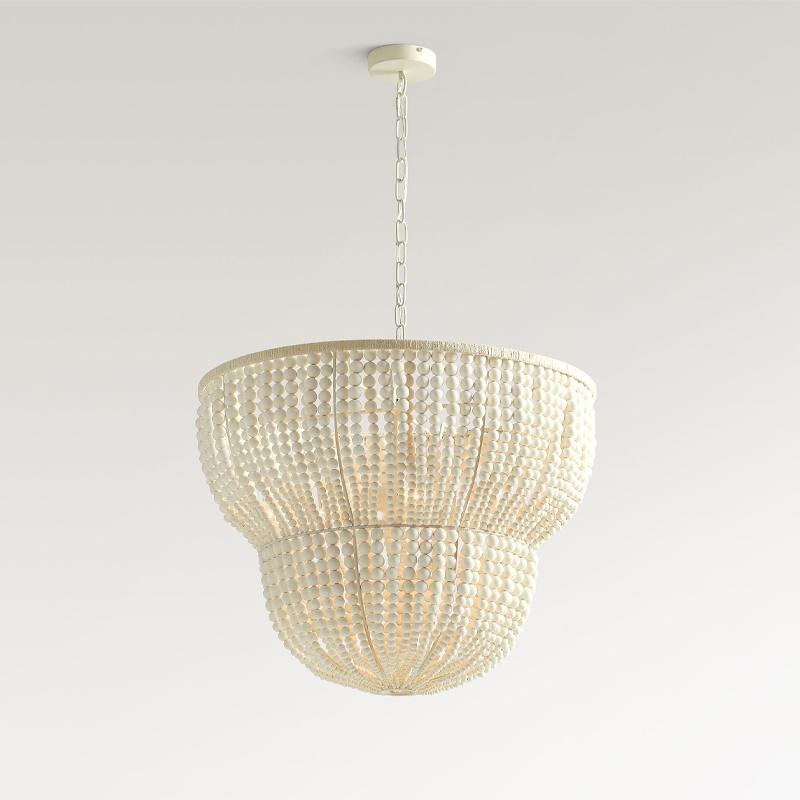 Bohemian Wood Beaded Chandelier Handwoven Pendant Light