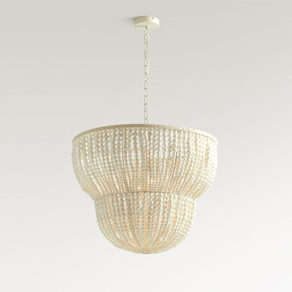 Bohemian Wood Beaded Chandelier Handwoven Pendant Light