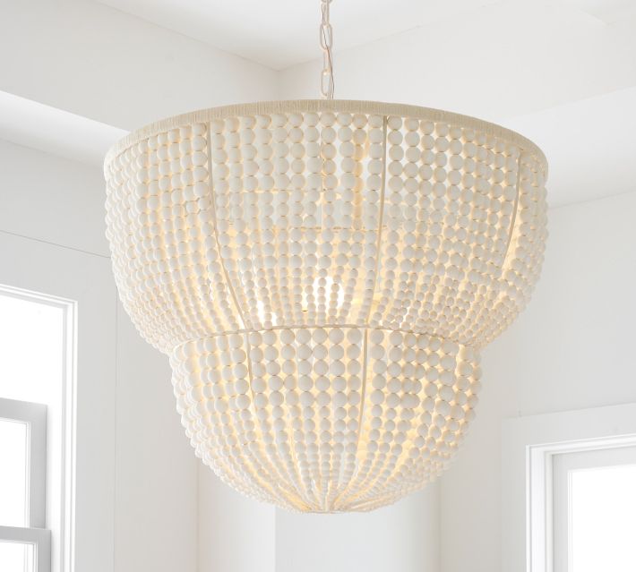Bohemian Wood Beaded Chandelier Handwoven Pendant Light