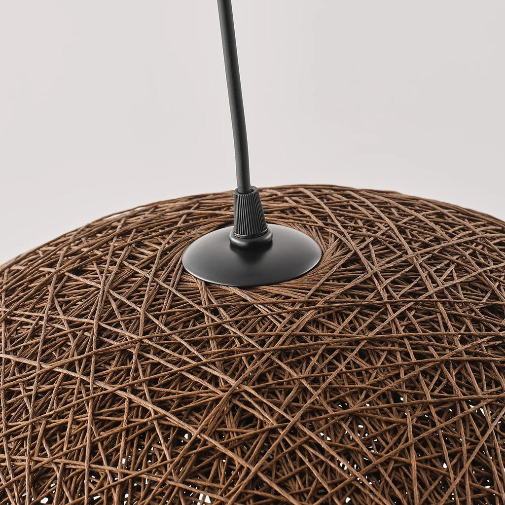 Boho Brown Rattan Hand-Woven Cloche Hanging Chandelier