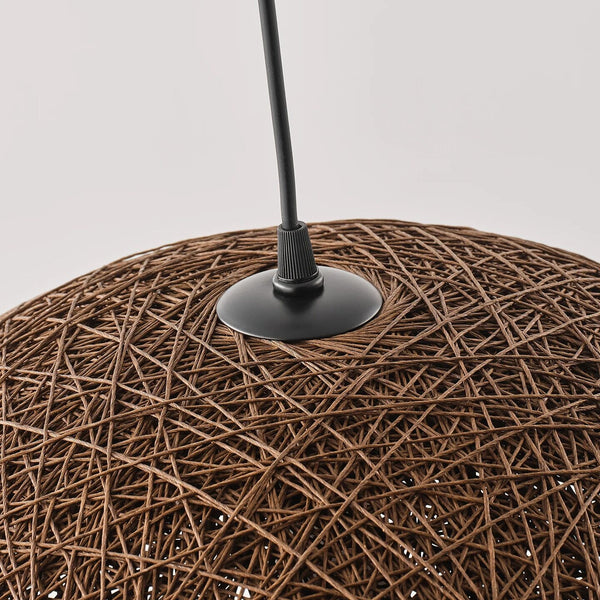 Boho Brown Rattan Hand-Woven Cloche Hanging Chandelier