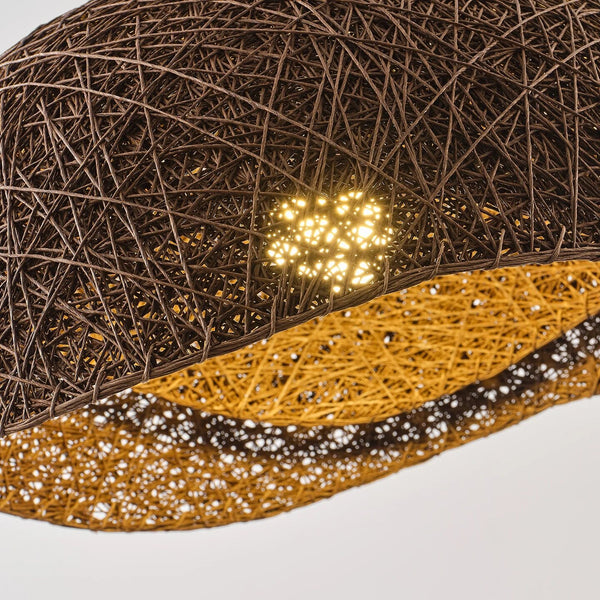 Boho Brown Rattan Hand-Woven Cloche Hanging Chandelier