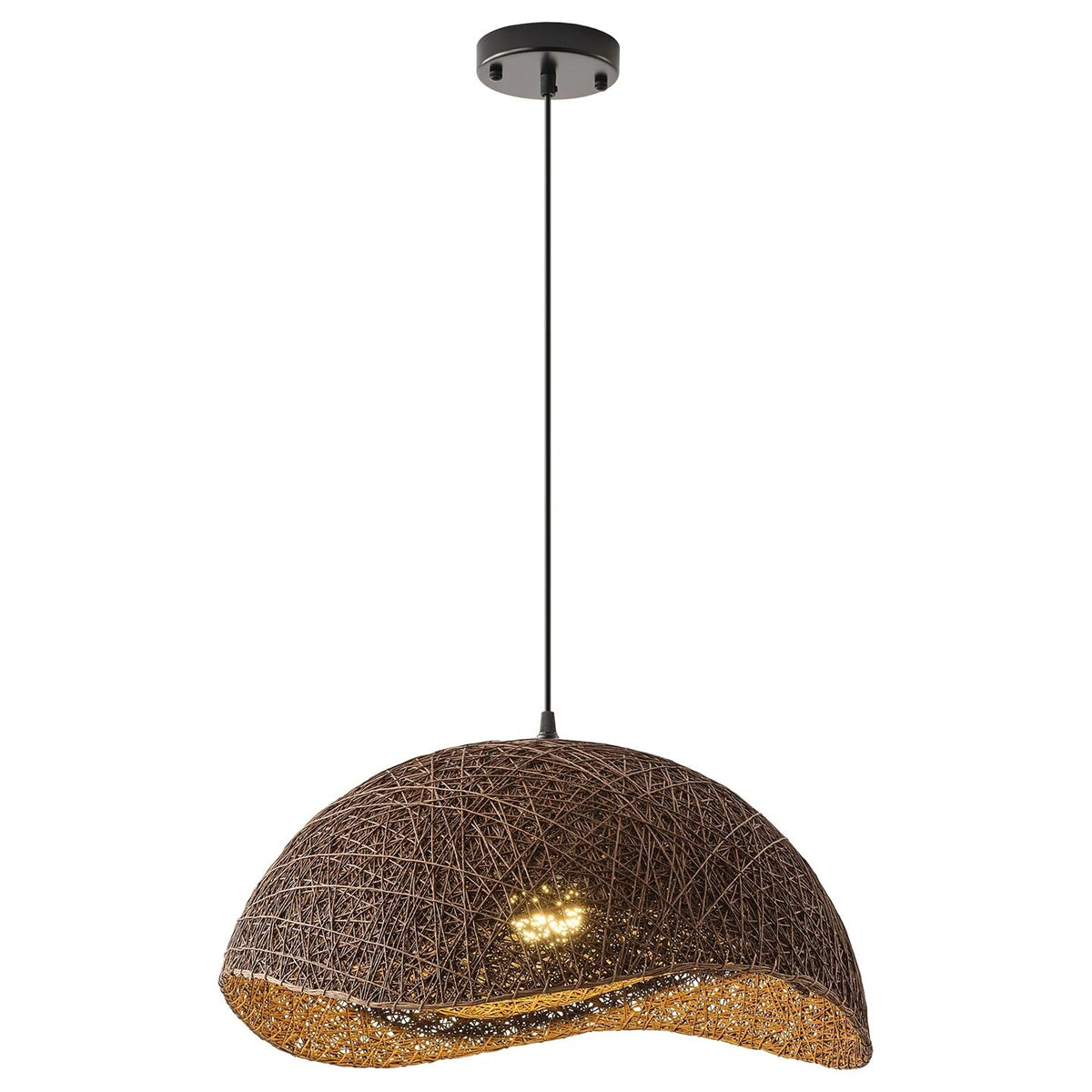 Boho Brown Rattan Hand-Woven Cloche Hanging Chandelier