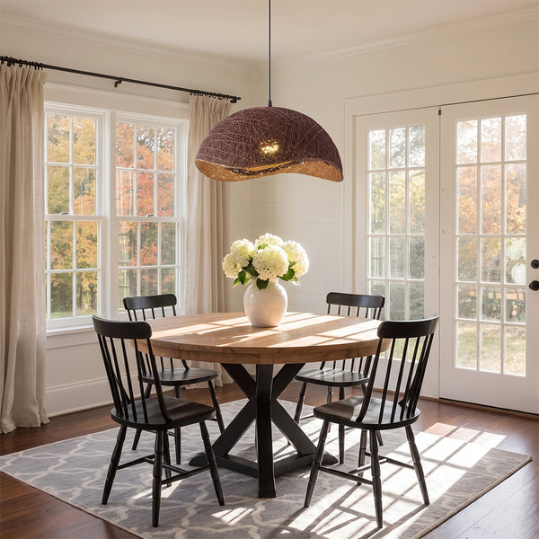 Boho Brown Rattan Hand-Woven Cloche Hanging Chandelier