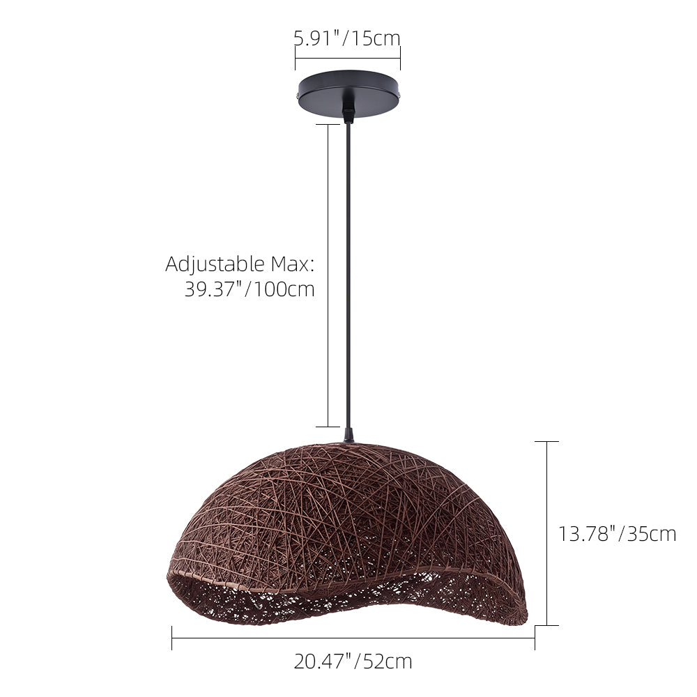 Boho Brown Rattan Hand-Woven Cloche Hanging Chandelier