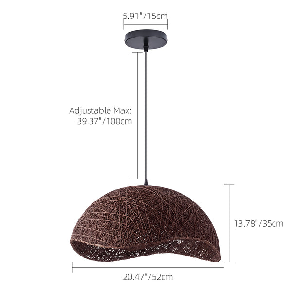Boho Brown Rattan Hand-Woven Cloche Hanging Chandelier