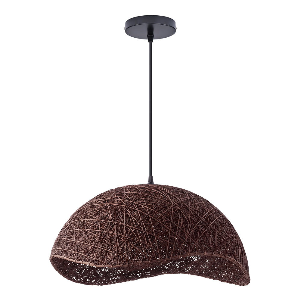Boho Brown Rattan Hand-Woven Cloche Hanging Chandelier
