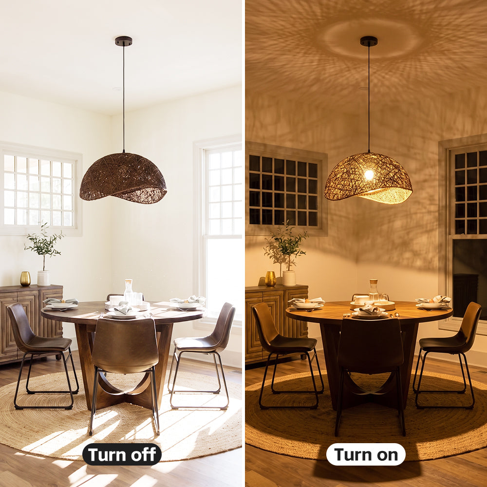 Boho Brown Rattan Hand-Woven Cloche Hanging Chandelier