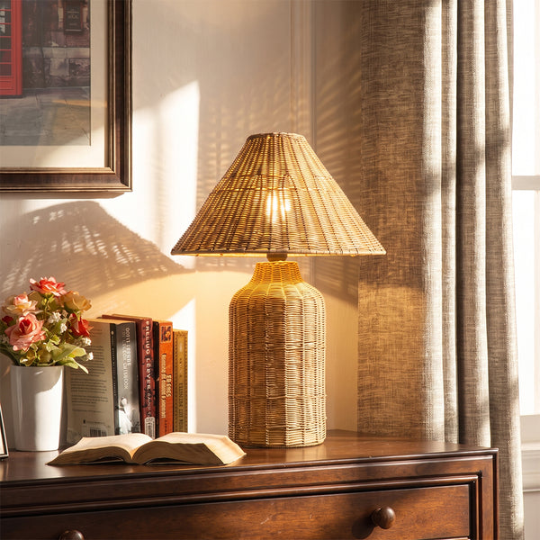 Boho Woven Rattan Table Lamp Organic Natural Lighting