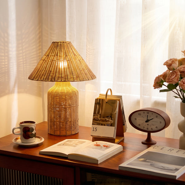 Boho Woven Rattan Table Lamp Organic Natural Lighting