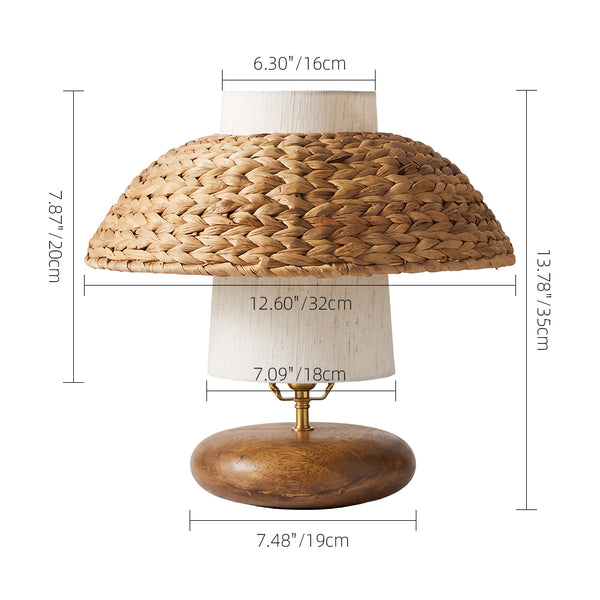 Wood & Woven Rattan Table Lamp Fabric Shade Bedside Light