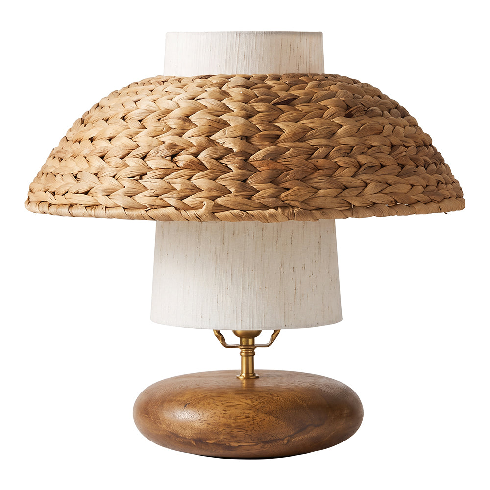 Wood & Woven Rattan Table Lamp Fabric Shade Bedside Light