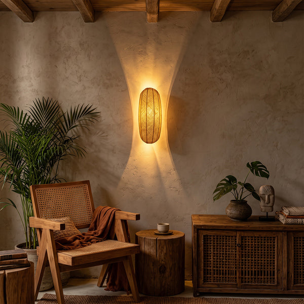 Wabi-Sabi Style Fabric Wall Lamp Japanese Retro Bedside Sconce