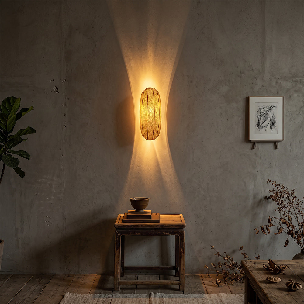 Wabi-Sabi Style Fabric Wall Lamp Japanese Retro Bedside Sconce