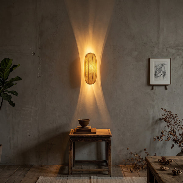 Wabi-Sabi Style Fabric Wall Lamp Japanese Retro Bedside Sconce