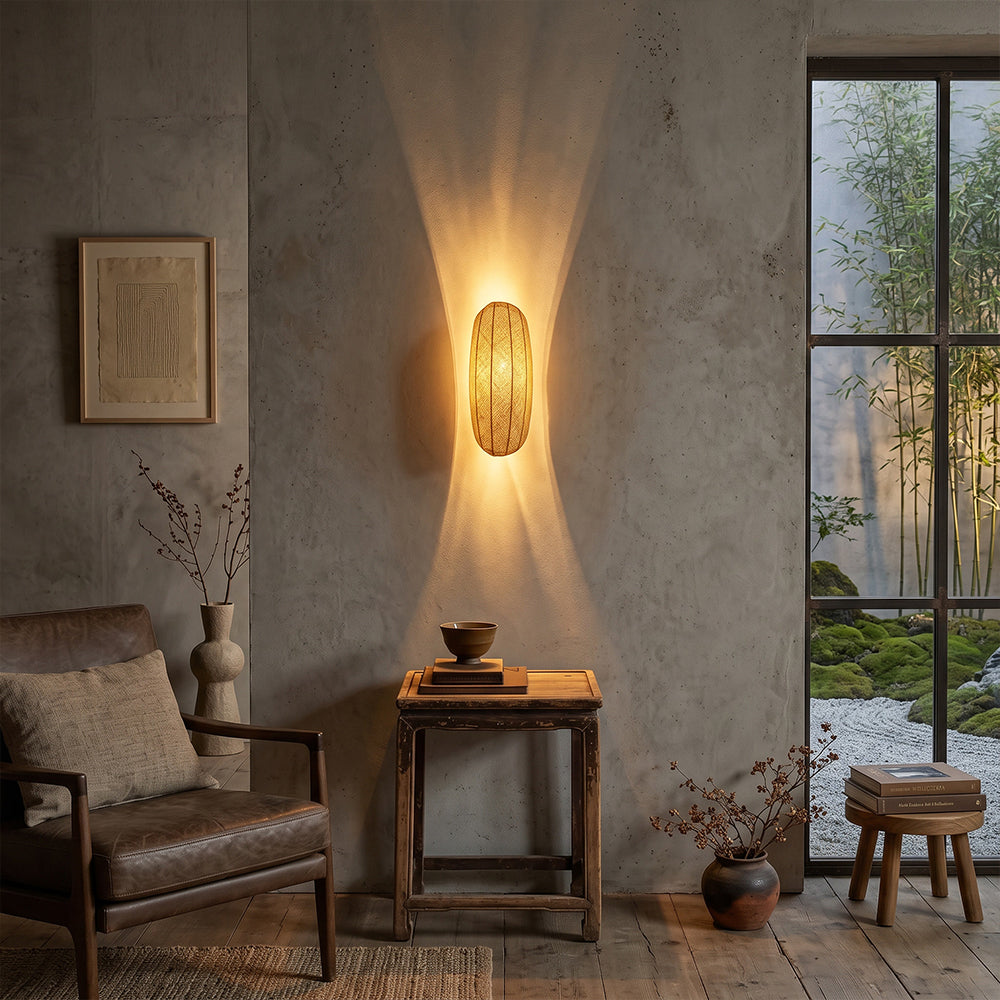 Wabi-Sabi Style Fabric Wall Lamp Japanese Retro Bedside Sconce