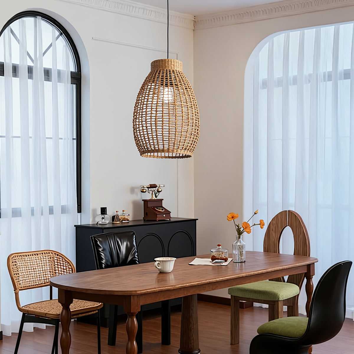 Rattan Teardrop Pendant Light Japandi Boho Weave Chandelier