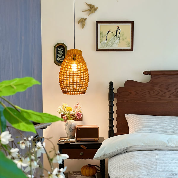 Rattan Teardrop Pendant Light Japandi Boho Weave Chandelier