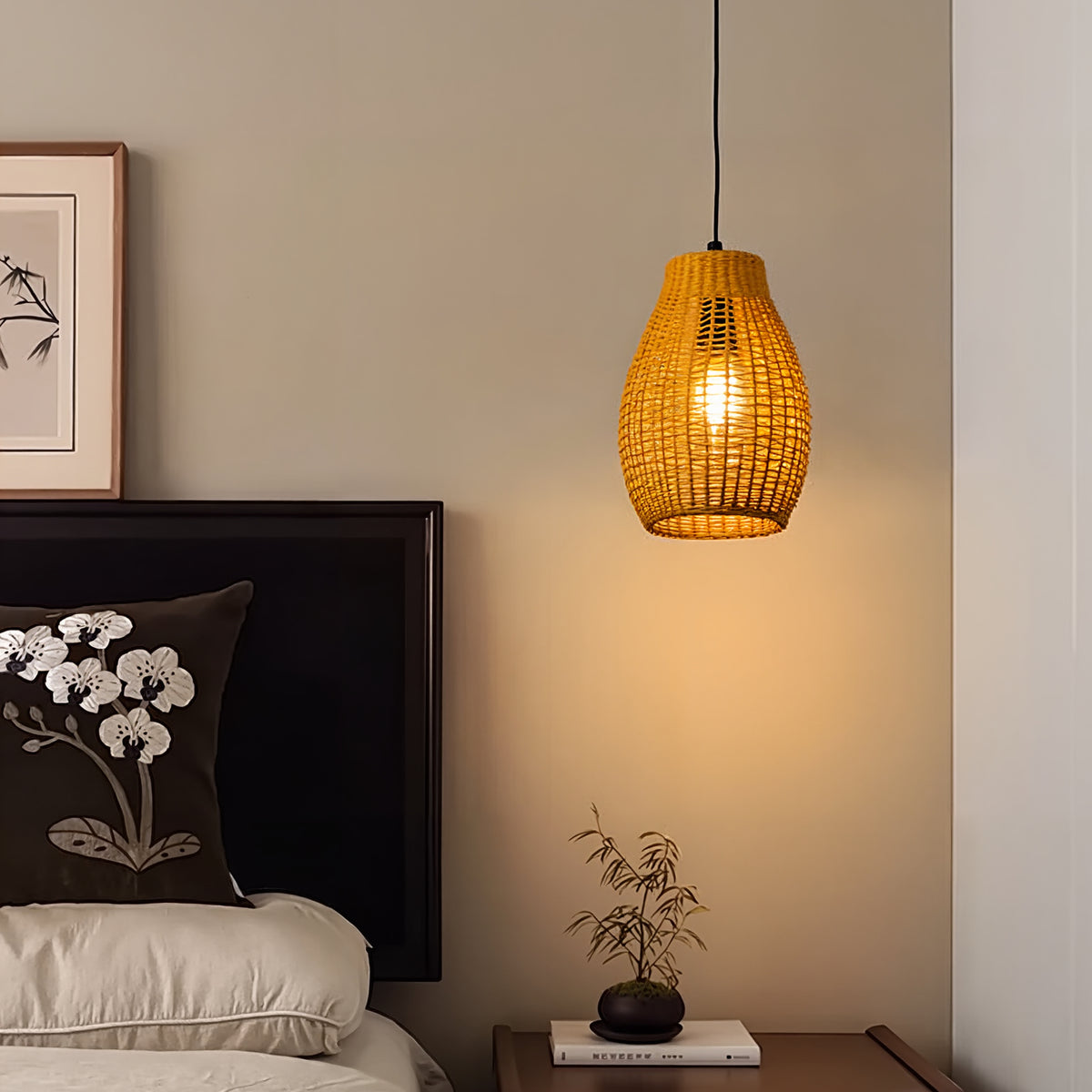 Rattan Teardrop Pendant Light Japandi Boho Weave Chandelier