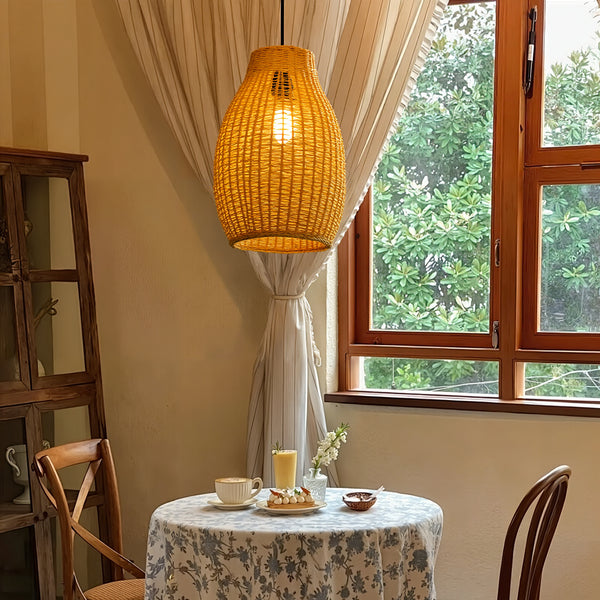 Rattan Teardrop Pendant Light Japandi Boho Weave Chandelier