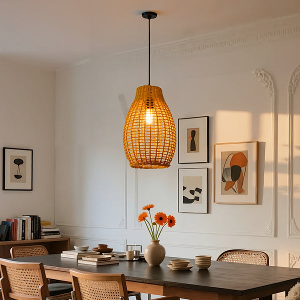 Rattan Teardrop Pendant Light Japandi Boho Weave Chandelier