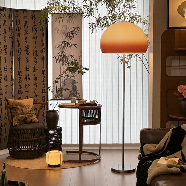 Mid-Century Mushroom Floor Lamp Amber Glass Standing Light