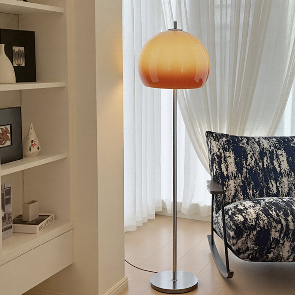 Mid-Century Mushroom Floor Lamp Amber Glass Standing Light