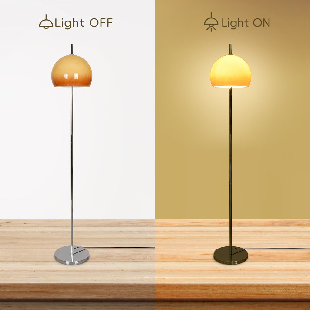 Mid-Century Mushroom Floor Lamp Amber Glass Standing Light