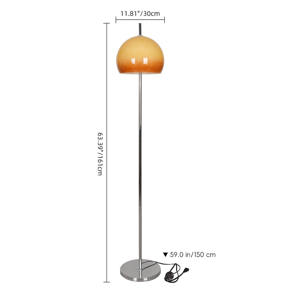 Mid-Century Mushroom Floor Lamp Amber Glass Standing Light