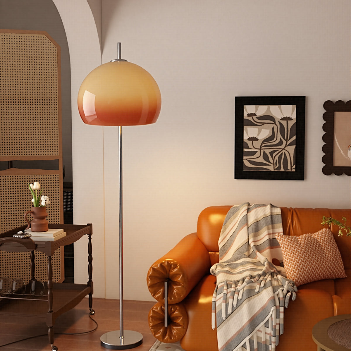 Mid-Century Mushroom Floor Lamp Amber Glass Standing Light Main image