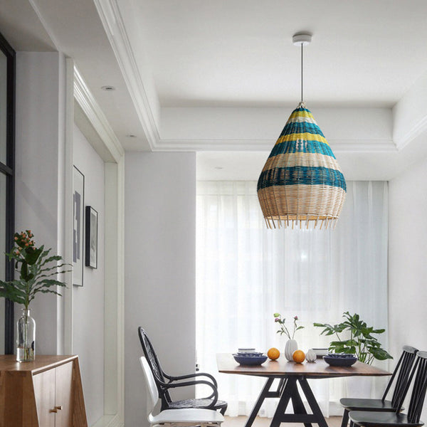 Southeast Asian Blue Rattan Pendant Light Kitchen Island Chandelier