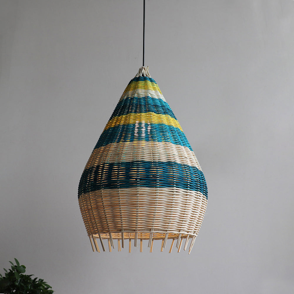 Southeast Asian Blue Rattan Pendant Light Kitchen Island Chandelier