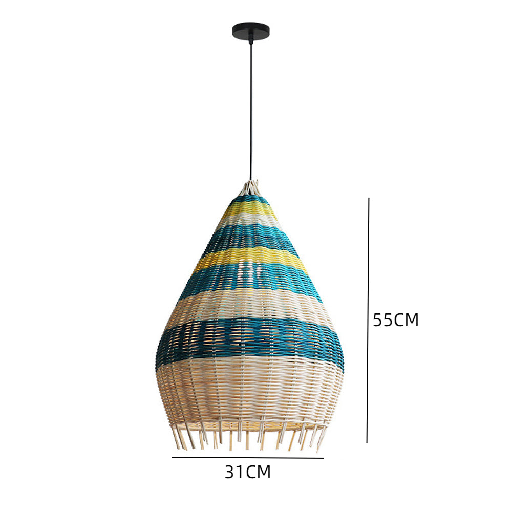 Southeast Asian Blue Rattan Pendant Light Kitchen Island Chandelier