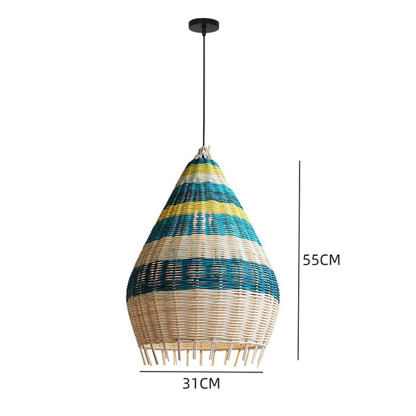 Southeast Asian Blue Rattan Pendant Light Kitchen Island Chandelier