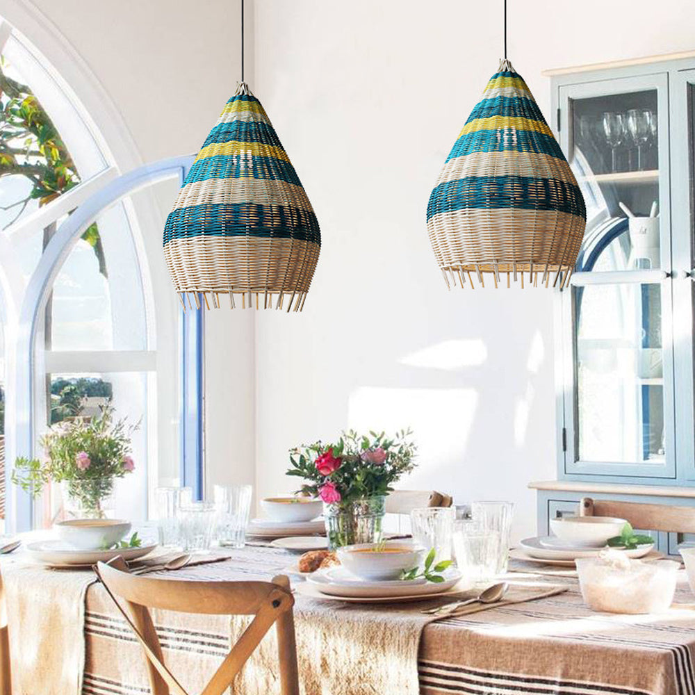 Southeast Asian Blue Rattan Pendant Light Kitchen Island Chandelier
