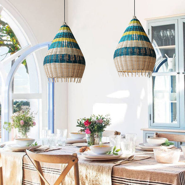 Southeast Asian Blue Rattan Pendant Light Kitchen Island Chandelier