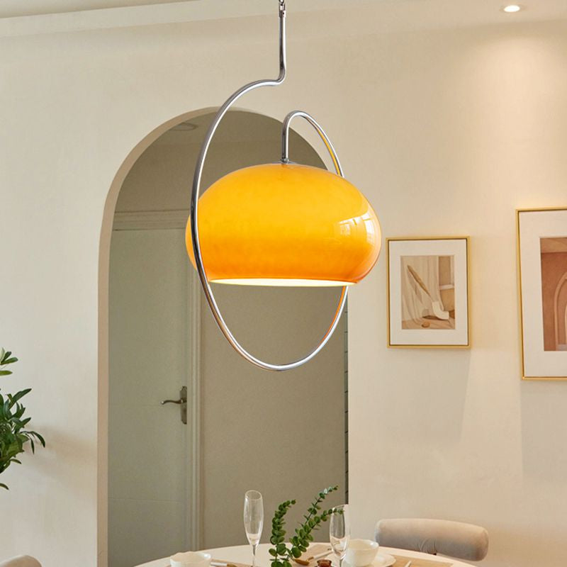 Modern Yellow Metal Pendant Light Minimalist Kitchen Island Lamp