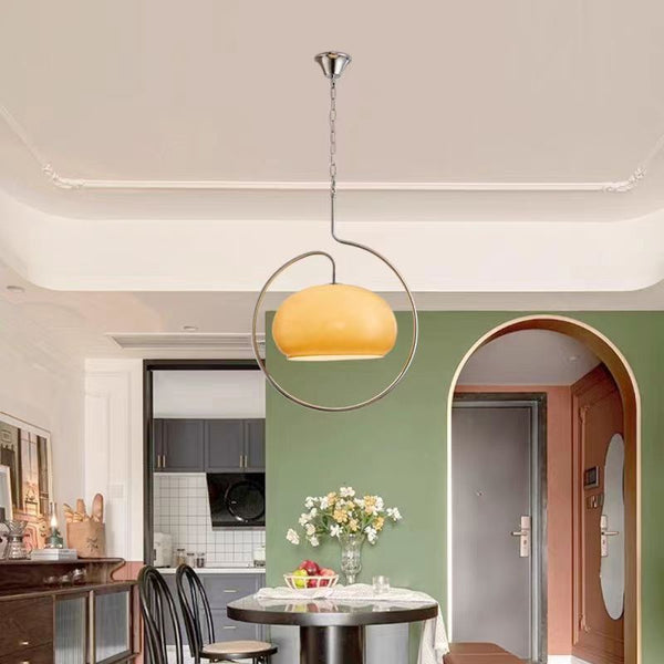 Modern Yellow Metal Pendant Light Minimalist Kitchen Island Lamp