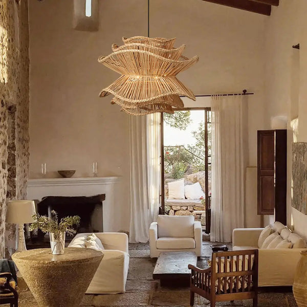 Flower Rattan Pendant Light Wicker Lampshade Chandelier