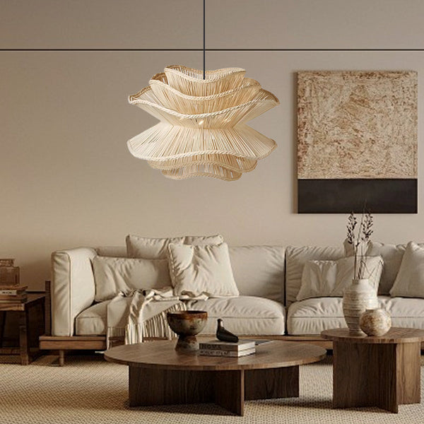 Flower Rattan Pendant Light Wicker Lampshade Chandelier