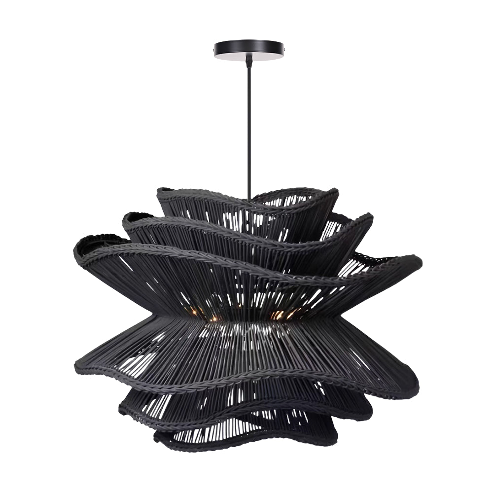 Flower Rattan Pendant Light Wicker Lampshade Chandelier