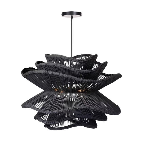 Flower Rattan Pendant Light Wicker Lampshade Chandelier