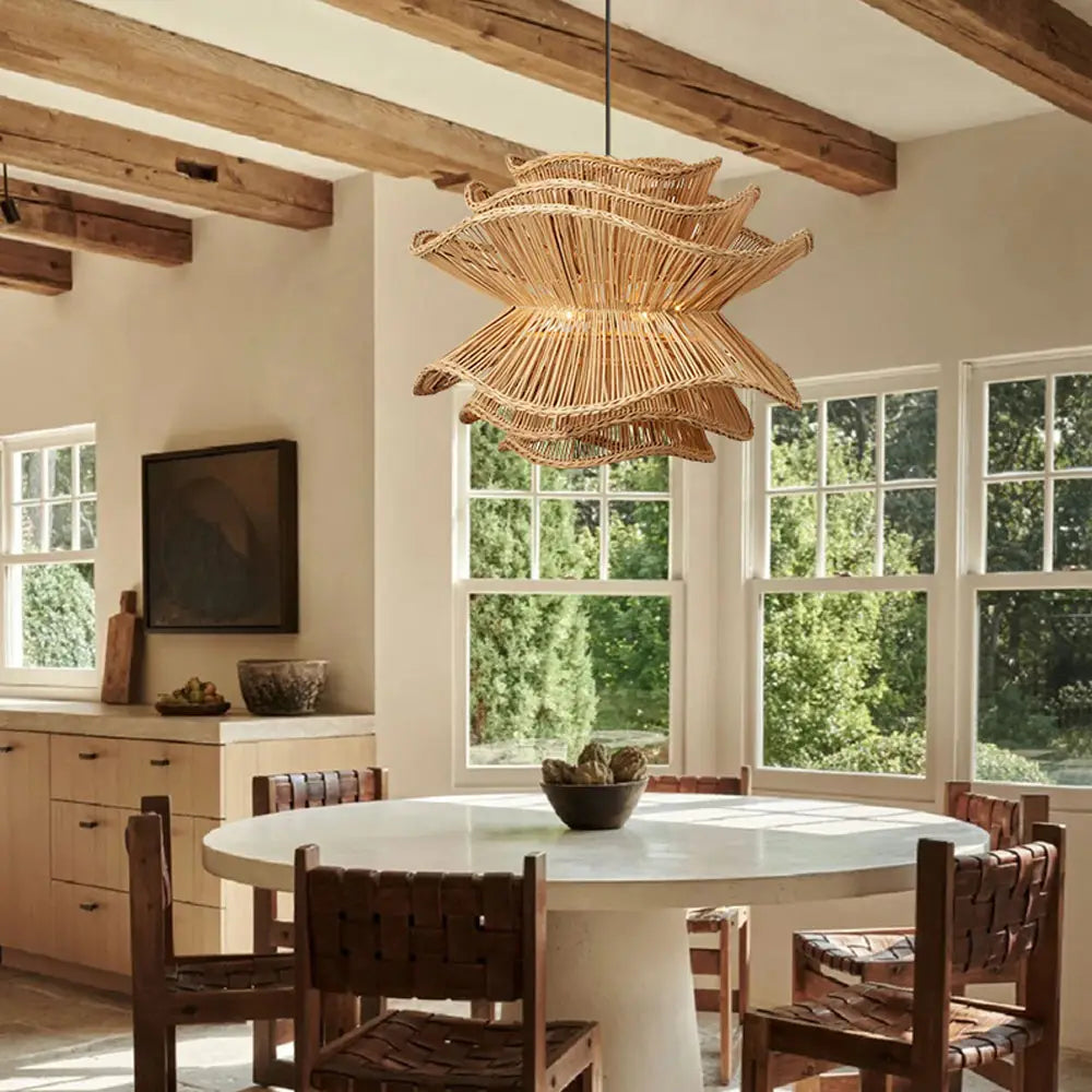 Flower Rattan Pendant Light Wicker Lampshade Chandelier Main image