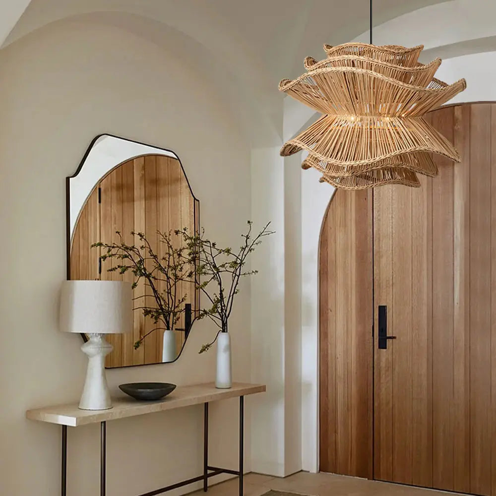 Flower Rattan Pendant Light Wicker Lampshade Chandelier