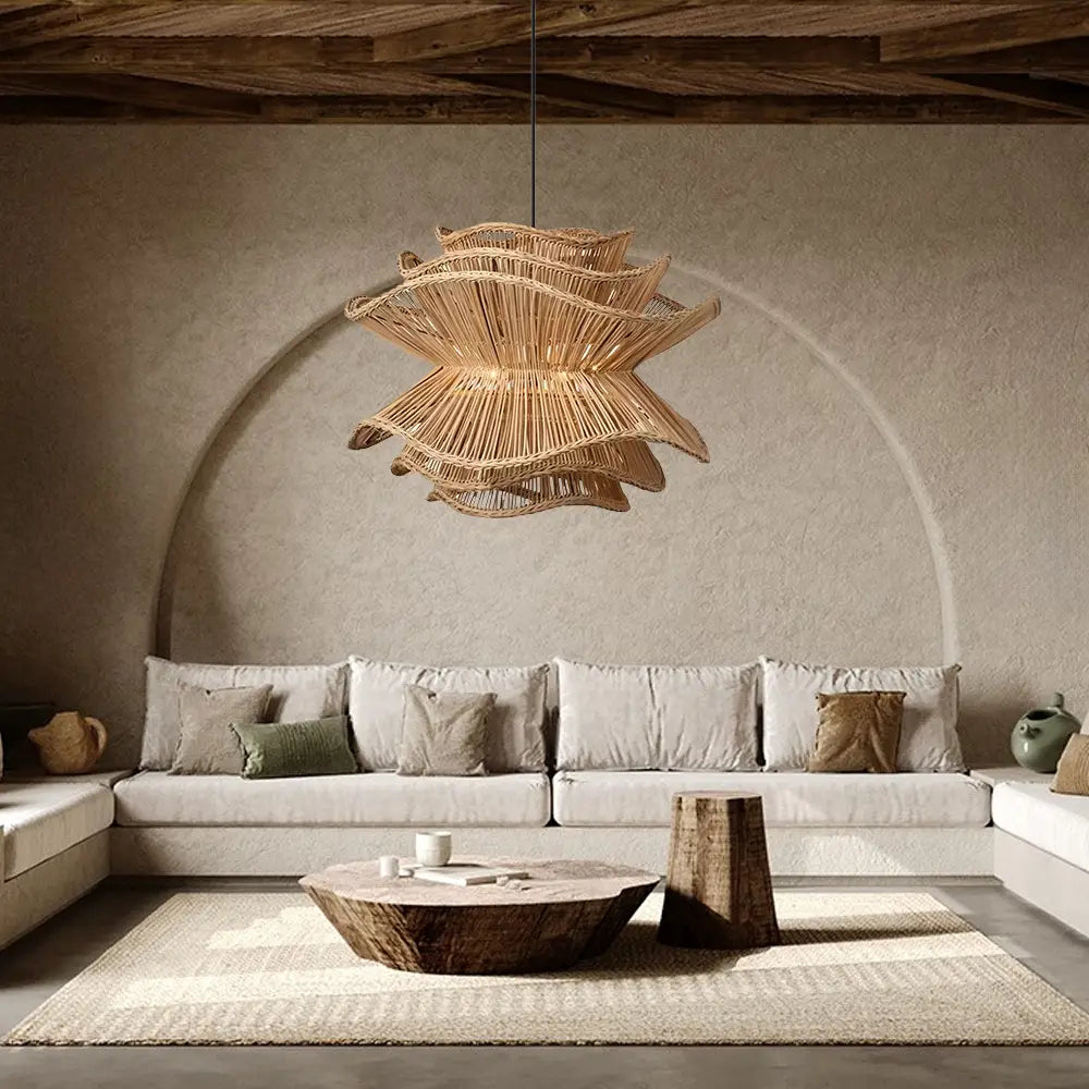 Flower Rattan Pendant Light Wicker Lampshade Chandelier
