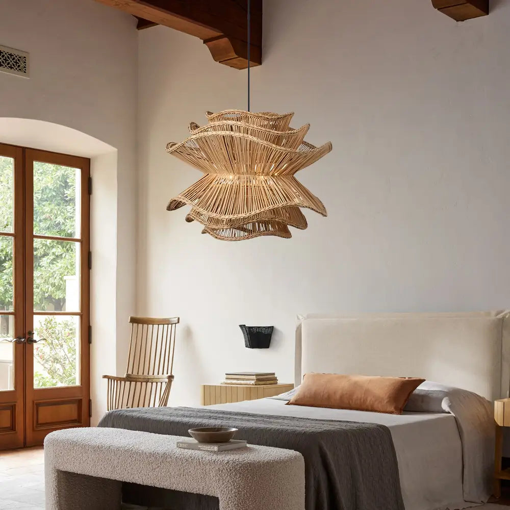 Flower Rattan Pendant Light Wicker Lampshade Chandelier